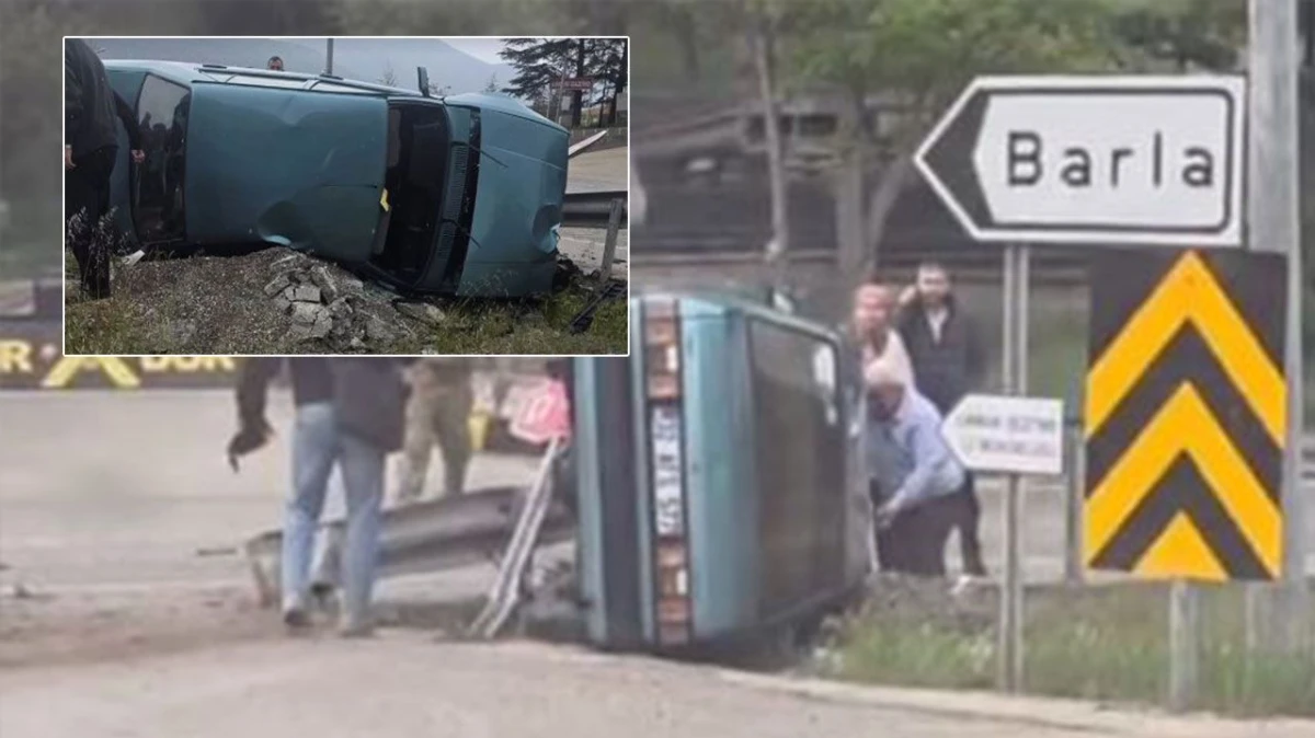 Eğirdir&rsquo;de Yağış Kazaya Neden Oldu: Ara&ccedil; Ref&uuml;je &Ccedil;arpıp Yan Yattı