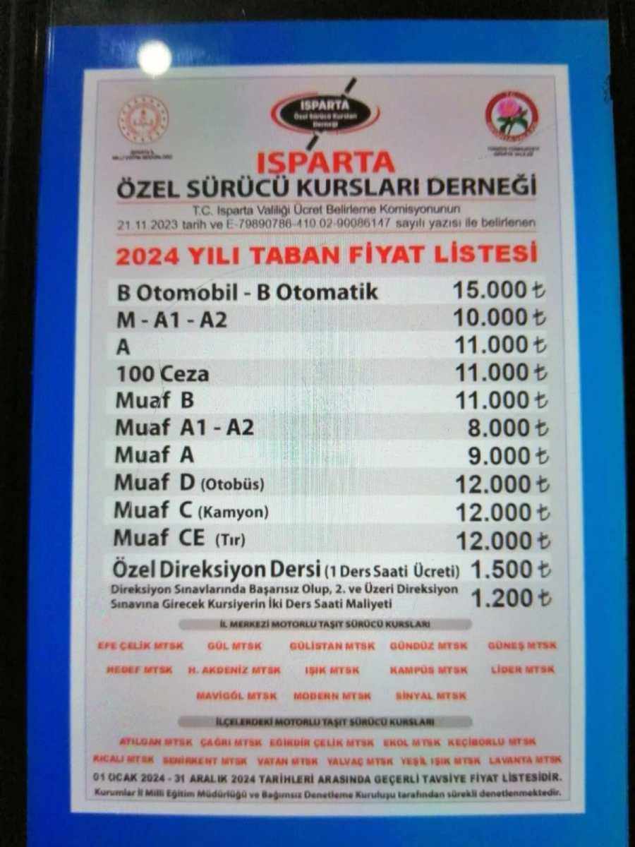 Isparta'da 2024 Yılında Ehliyet Alma Fiyatları Açıklandı