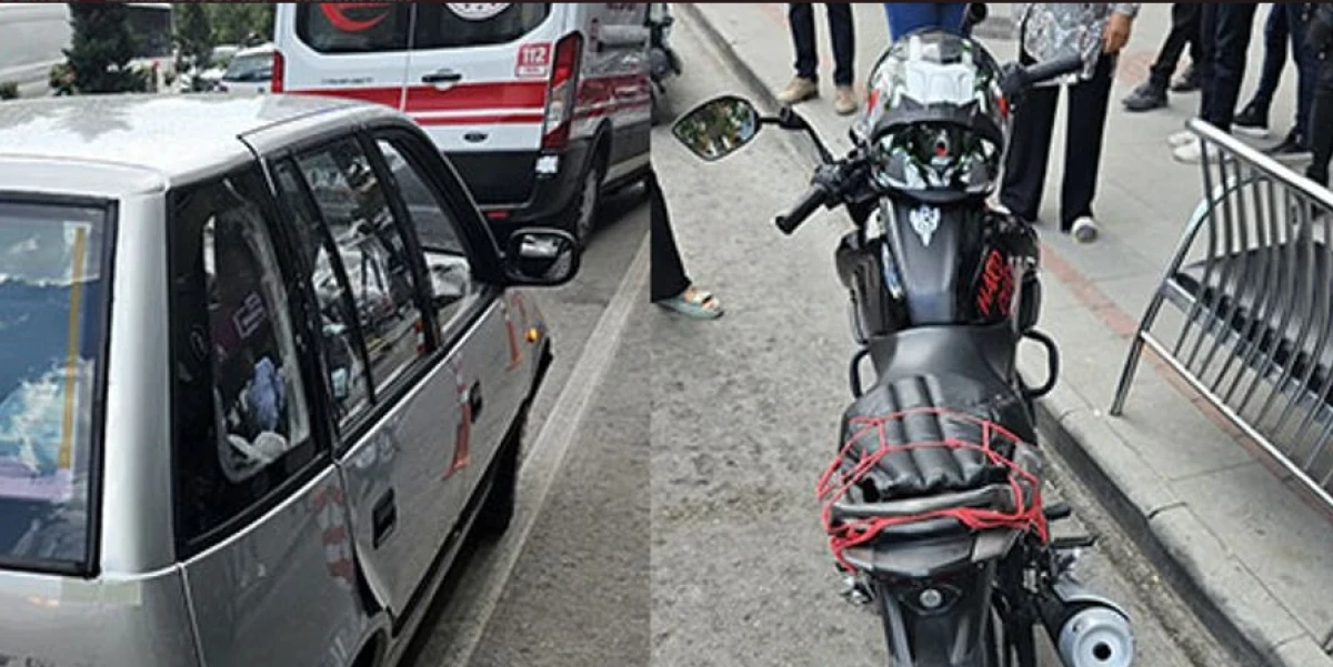 Otomobil Kapısına Çarpan Motosiklet Devrildi, 1 Yaralı